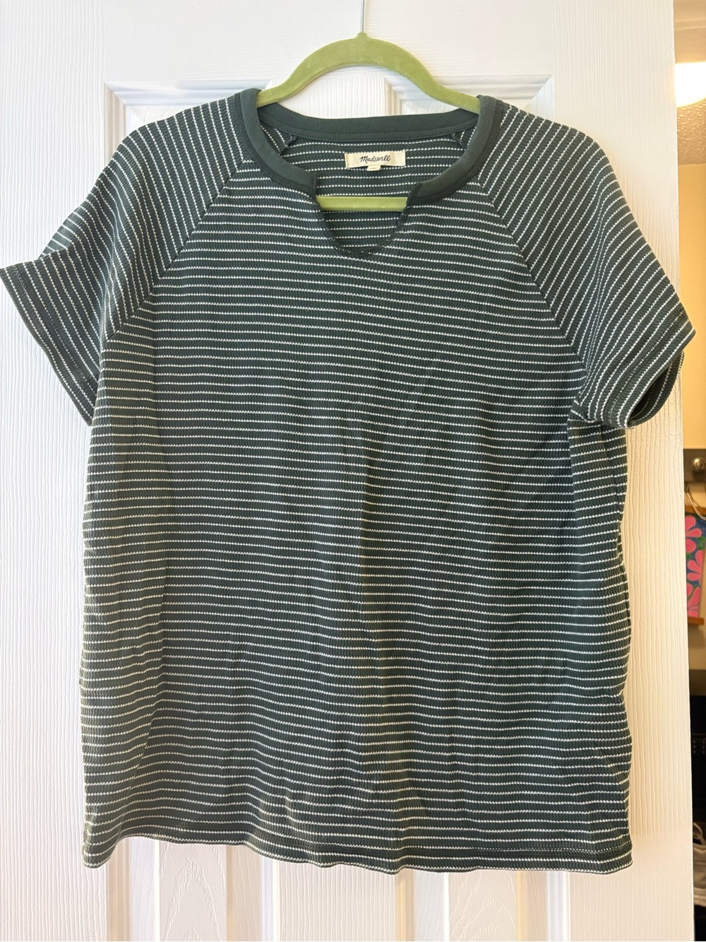 Madewell Green Striped Short-Sleeve Shirt